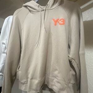 Y-3 Tan Hoodie with Vibrant Orange Detail